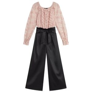 NWOT Amy Byer Blush Lace and Black Satin Jumpsuit—Size 16